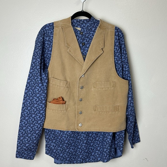 Wah Maker Frontier Canvas Vest & Shirt Western Cowboy Workwear USA MensLarge